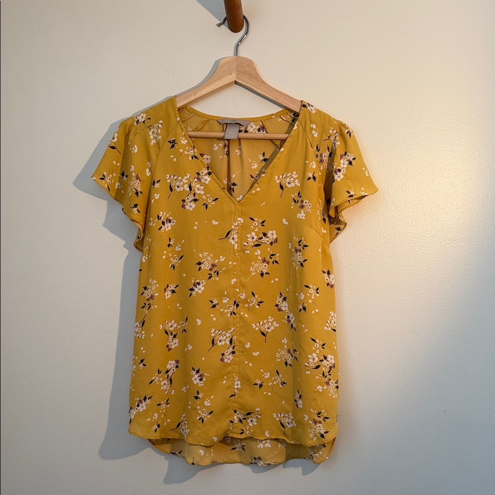 H&M Yellow Floral V-Neck Blouse